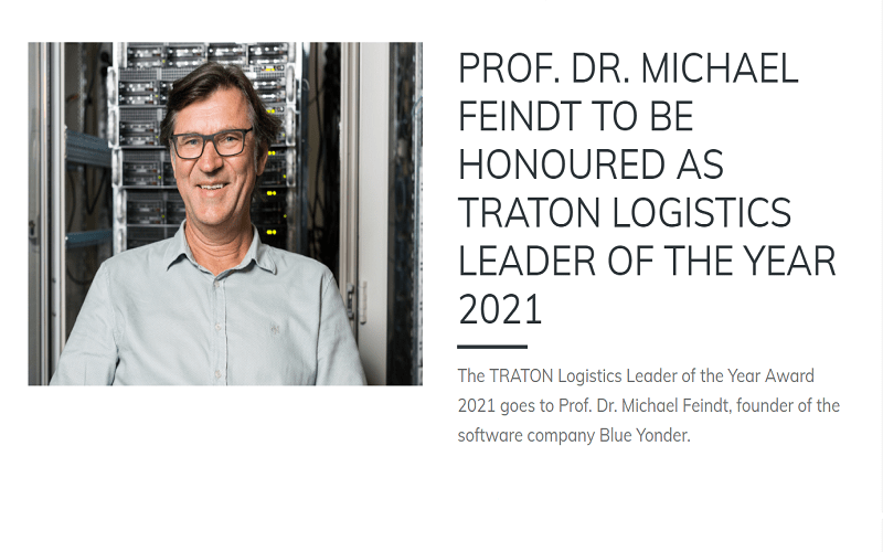 Logistics Hall of Fame: Prof. Dr. Michael Feindt to Be Honoured as TRATON Logistics Leader Of The Year 2021